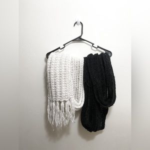 2 Pack Women's Scarves Black Infinity Scarf White Long Knit